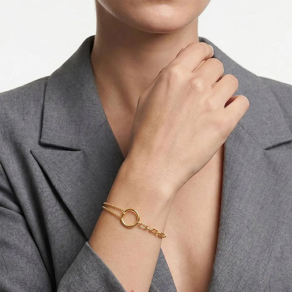 Briana Double Chain Circle Bracelet | Waterproof 18k Gold