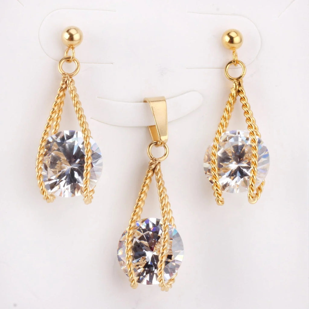 Layla Teardrop Caged Brilliant Crystal Set | Buy Set or Individual