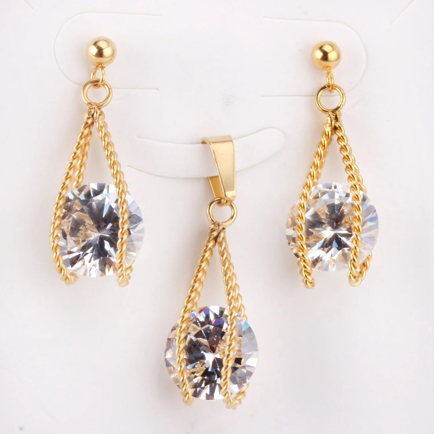 Layla Teardrop Caged Brilliant Crystal Set | Buy Set or Individual