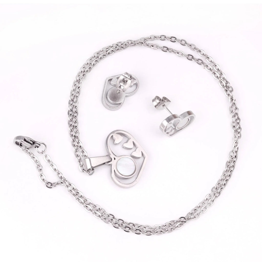 Naome Luminous Pearl Inset Heart Set | Buy Set or Individual