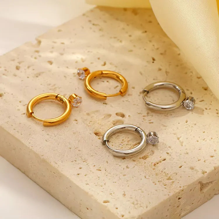 Anaya CZ Drop Hoop Earrings | Waterproof 18k Gold & Silver