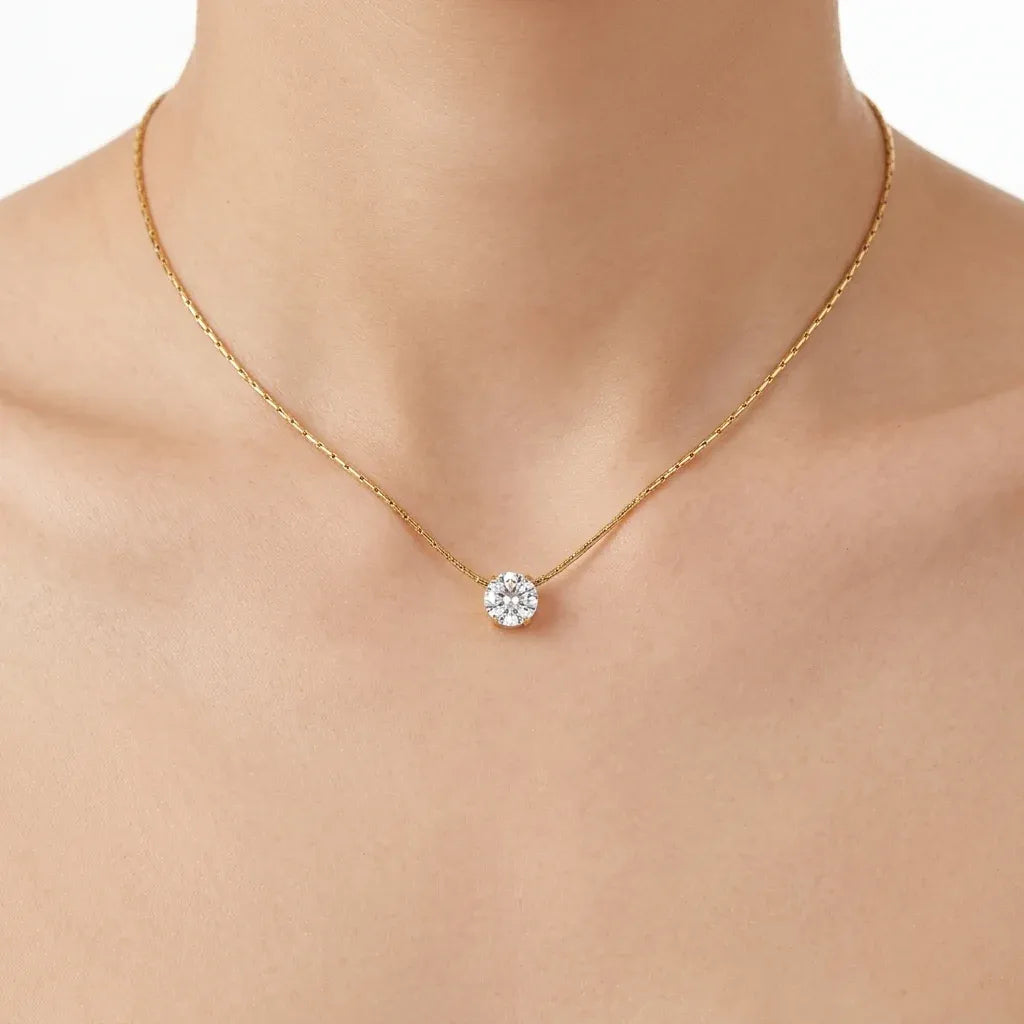 Consa Round Solitaire Crystal Necklace | Waterproof 18k Gold