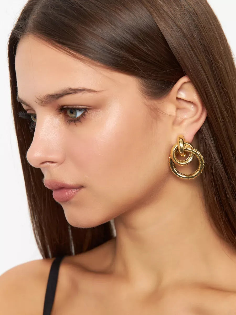 Bethany Double Loop Stud Earrings | Waterproof 18k Gold