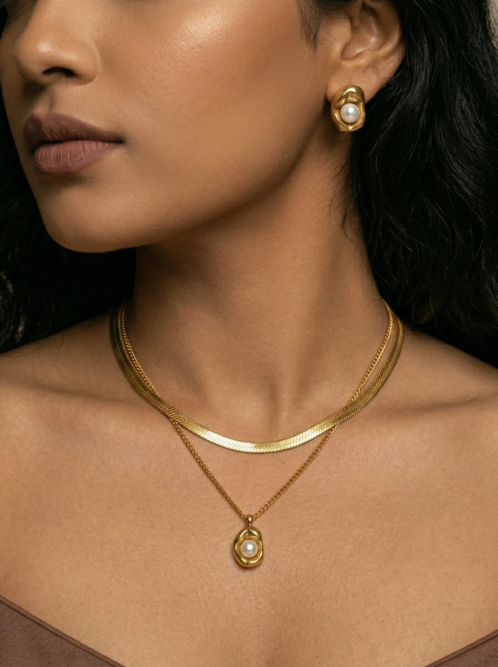 Blaire Pearl Double Chain Necklace | Waterproof 18k Gold