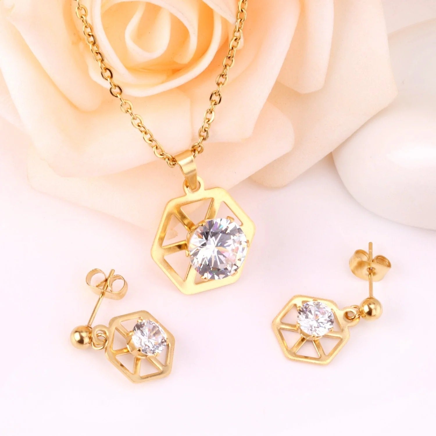 Hadley Geometric Hexagon Caged Crystal Set | Buy Set or Individual