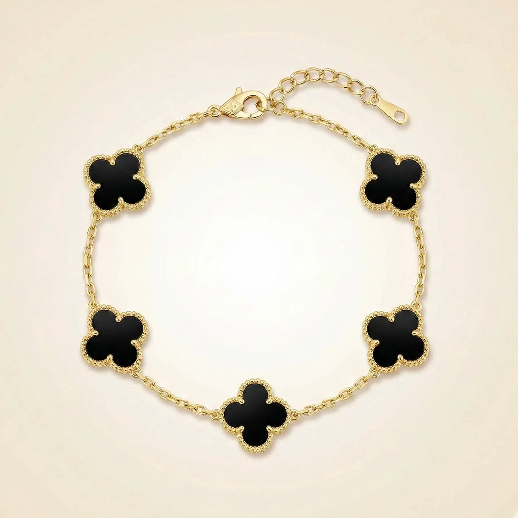 Alora Four-Leaf Black Clover Bracelet | Waterproof 18k Gold