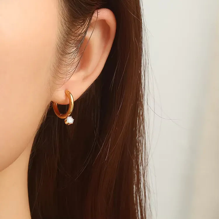 Anaya CZ Drop Hoop Earrings | Waterproof 18k Gold & Silver