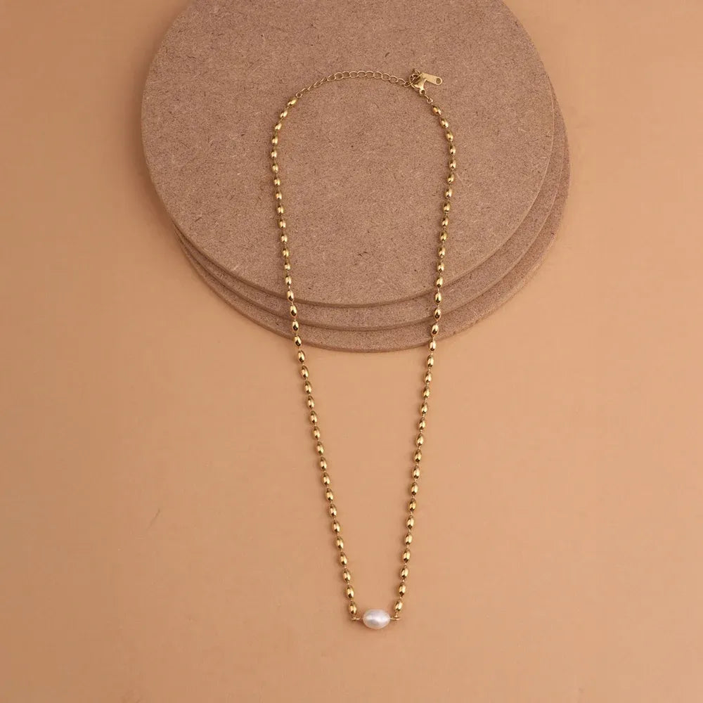 Phoebi Rice Pearl Necklace | Waterproof 18k Gold