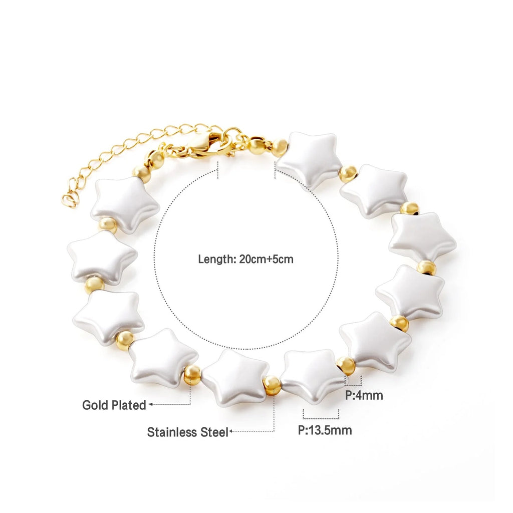Ida White Star Pearls Bracelet | Waterproof 18K Gold