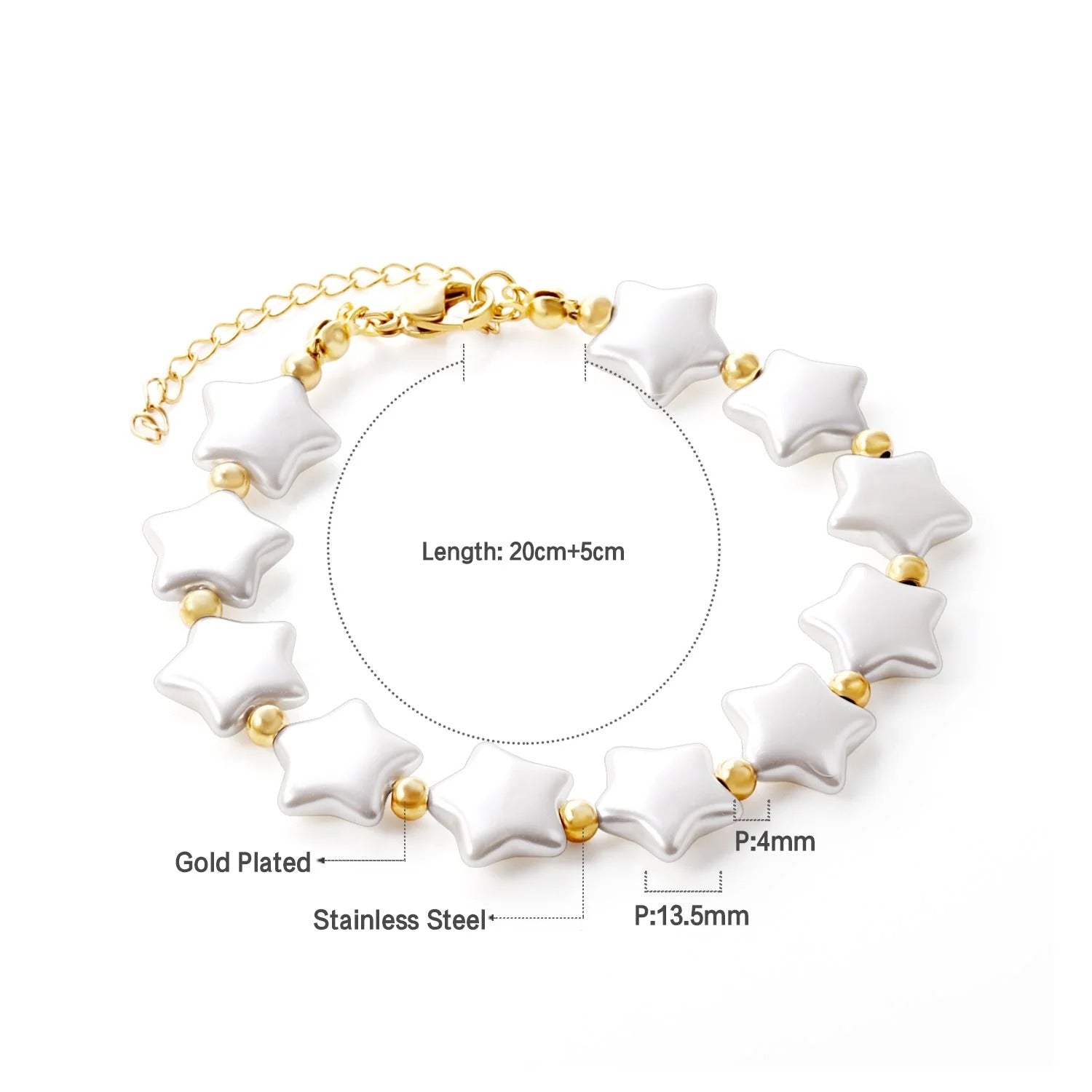 Ida White Star Pearls Bracelet | Waterproof 18K Gold
