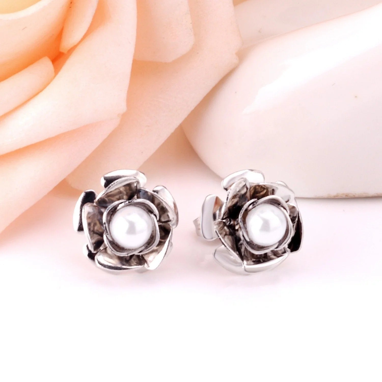 Adelade Romantic Rose Studs | Waterproof Steel Silver