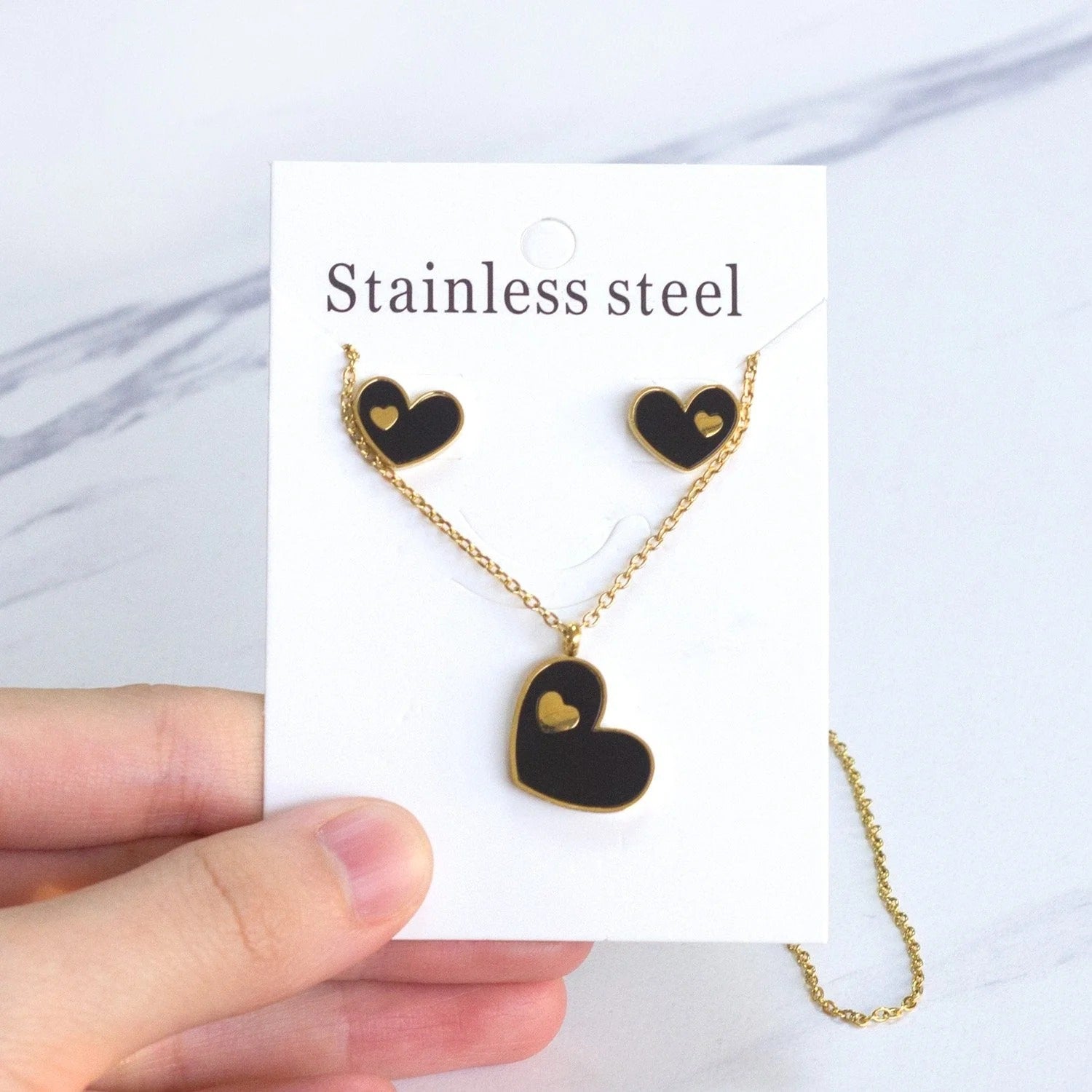 Juno Midnight Enamel Inset Heart Set| Buy Set or Individual