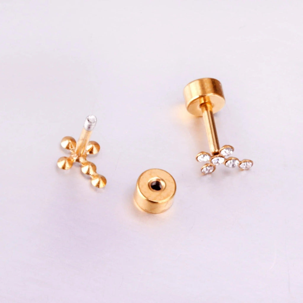 Camila CZ Cross Flat Back Studs