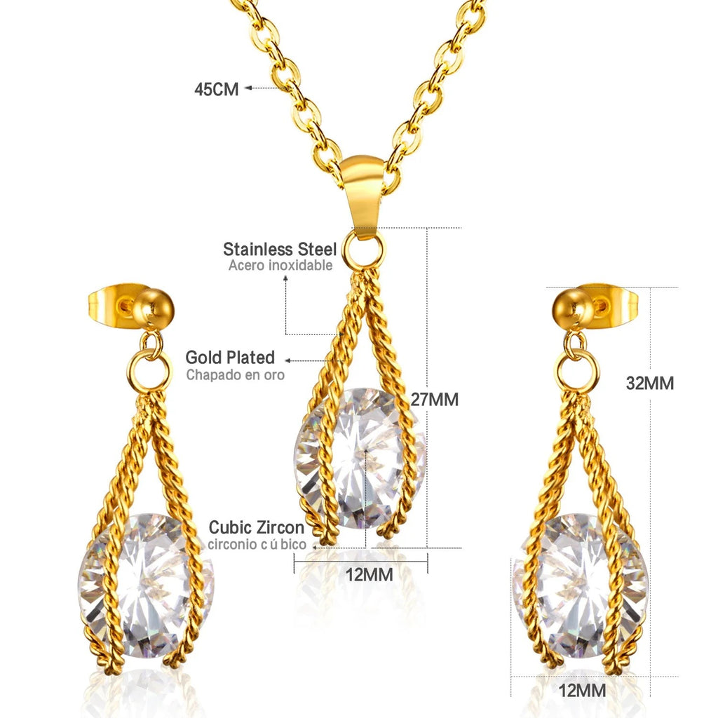 Layla Teardrop Caged Brilliant Crystal Set | Buy Set or Individual