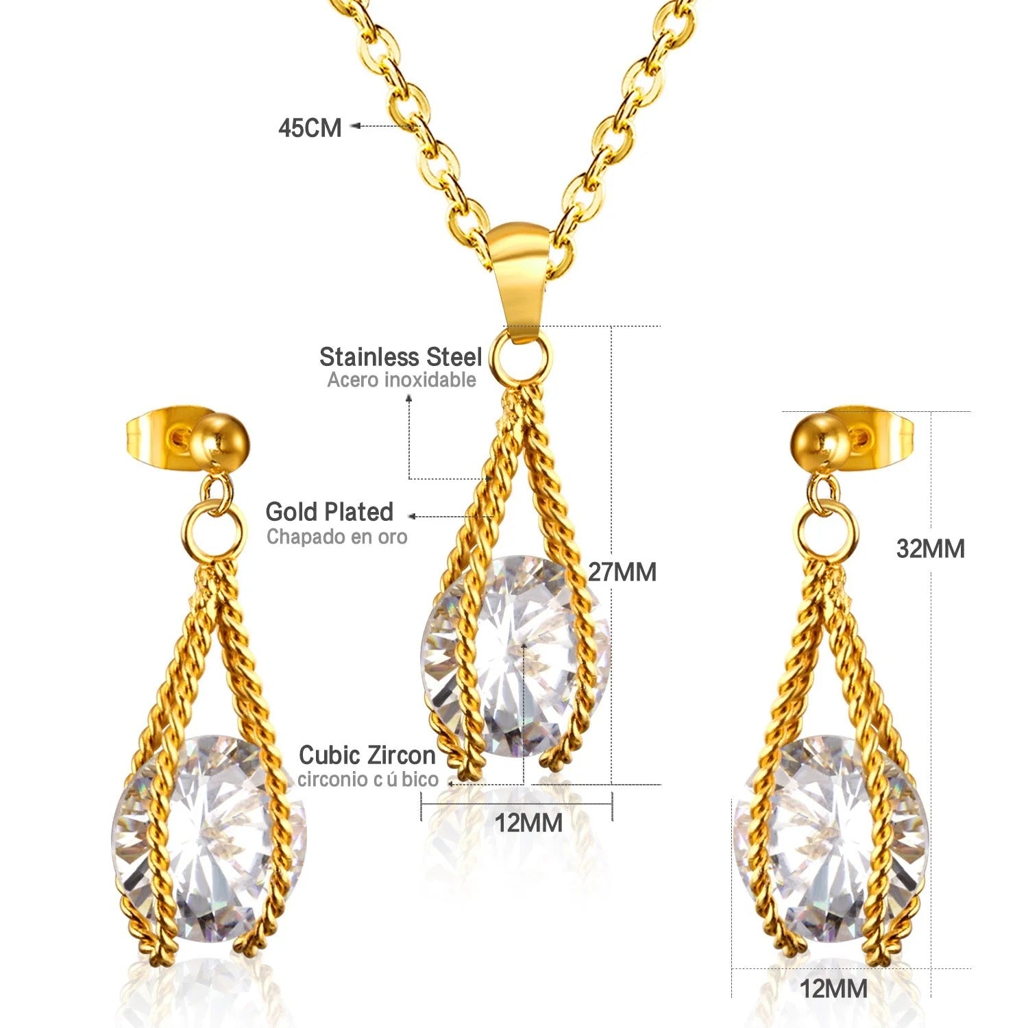 Layla Teardrop Caged Brilliant Crystal Set | Buy Set or Individual