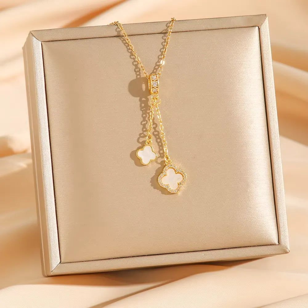 Gia Pearl White Clover Locket Necklace | Waterproof 18k Gold