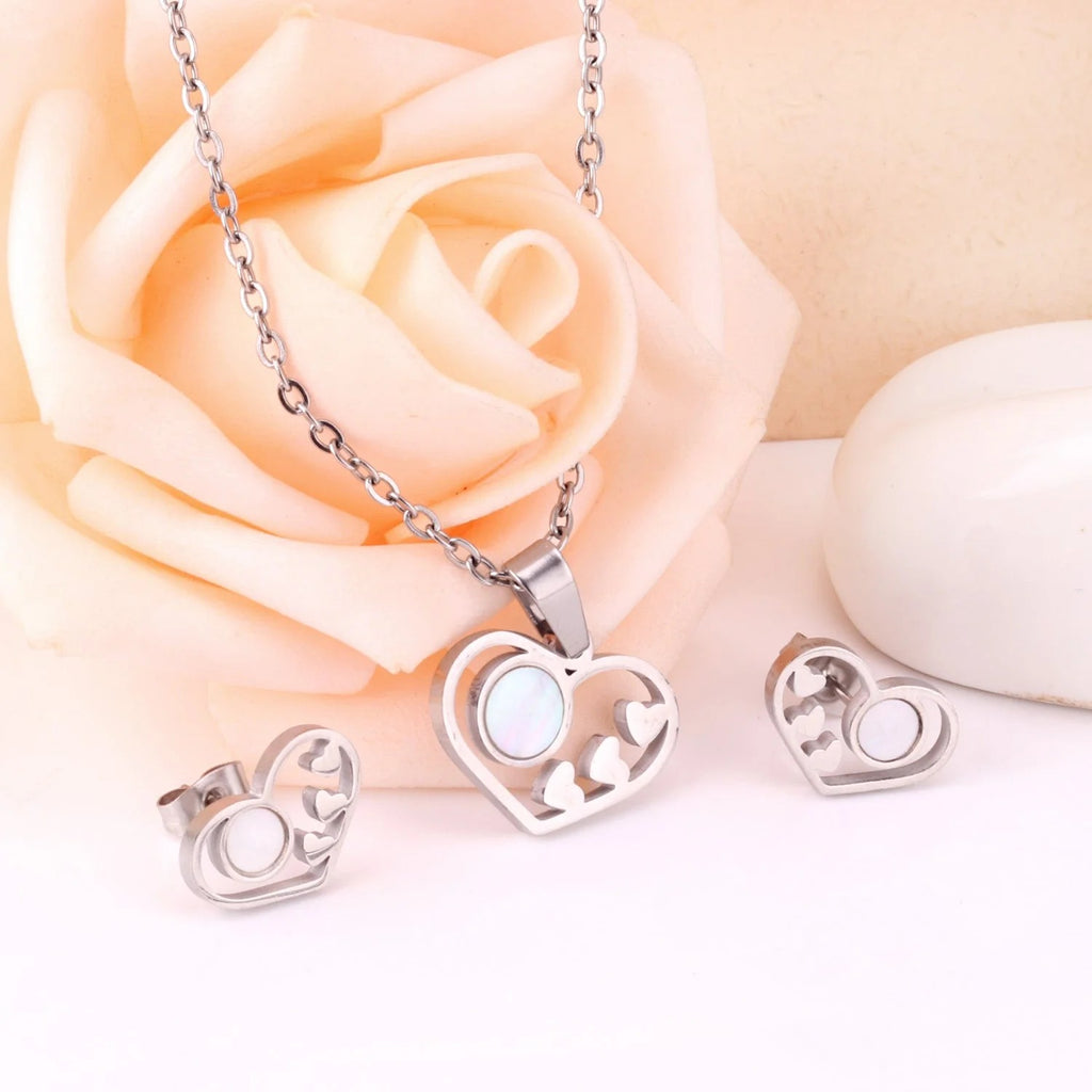 Naome Luminous Pearl Inset Heart Set | Buy Set or Individual