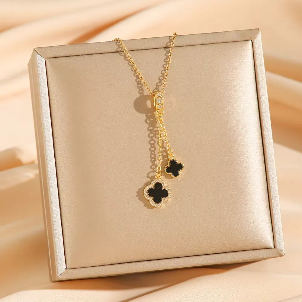 Pre-Order! Gia Black Clover Locket Necklace | Waterproof 18k Gold