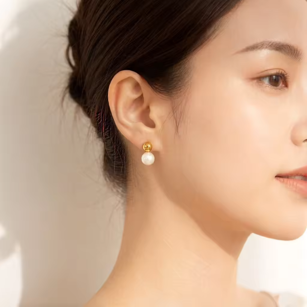Brielle Ball Pearl Stud Earrings | Waterproof 18k Gold