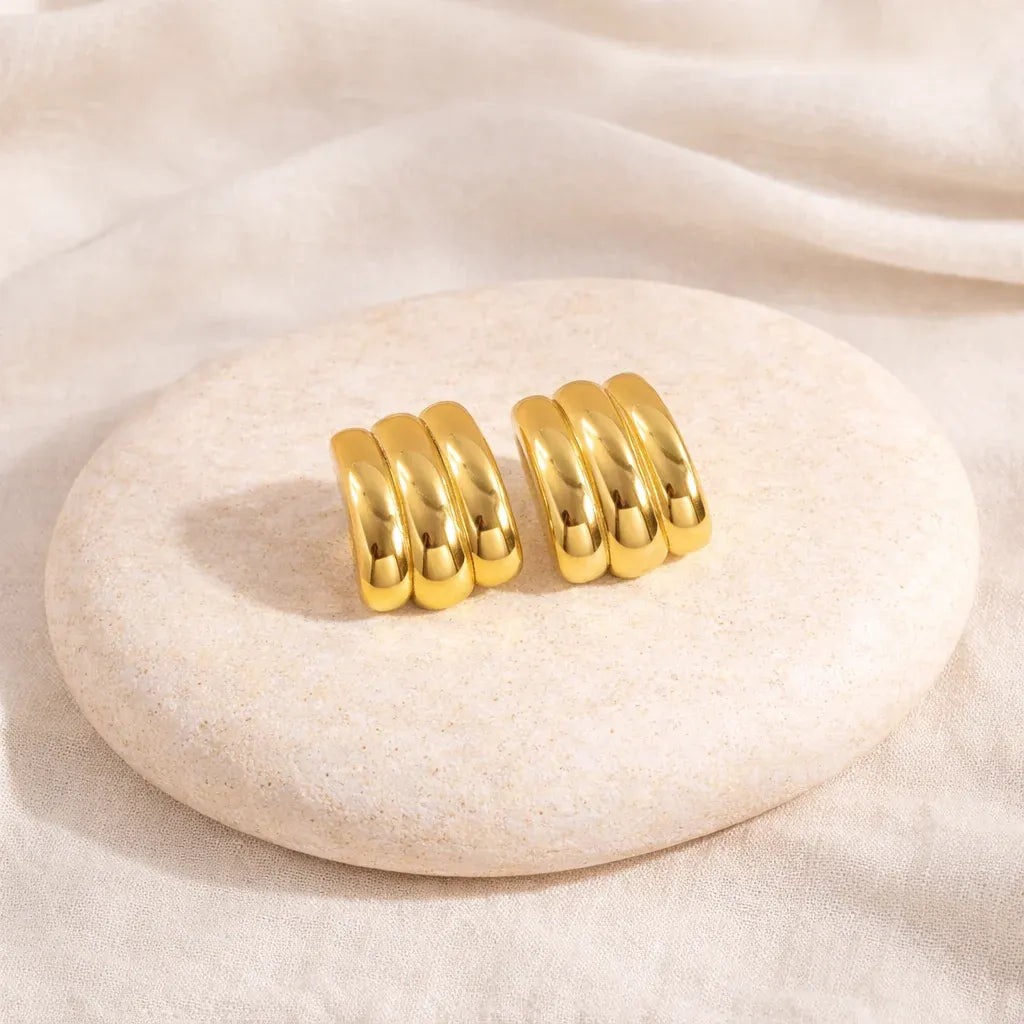 Belle Trio C Hoop Earrings | Waterproof 18k Gold
