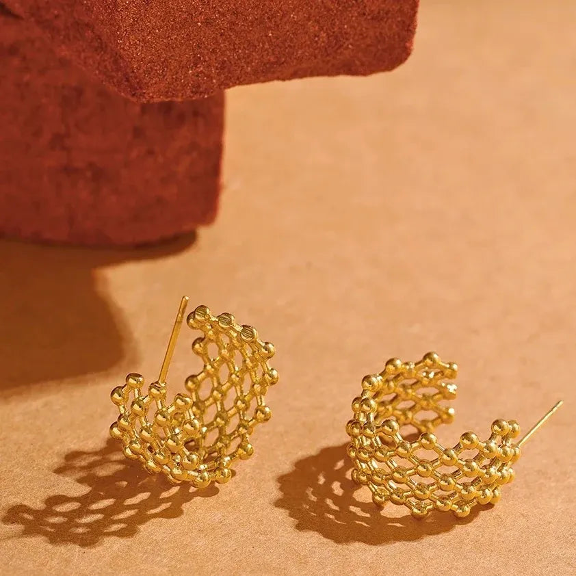 Abreya Mesh Hoop Earrings | Waterproof 18k Gold