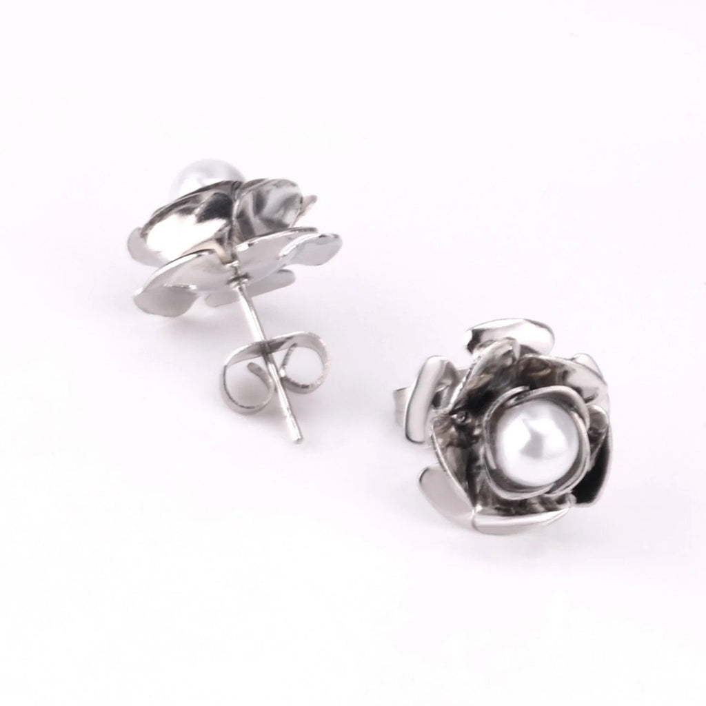Adelade Romantic Rose Studs | Waterproof Steel Silver