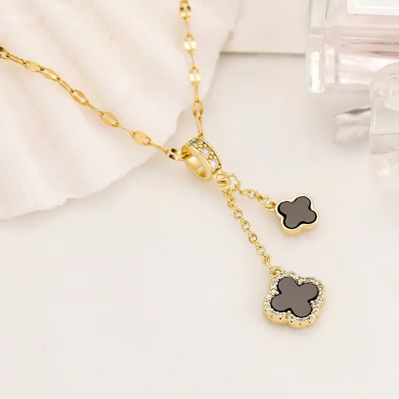Pre-Order! Gia Black Clover Locket Necklace | Waterproof 18k Gold