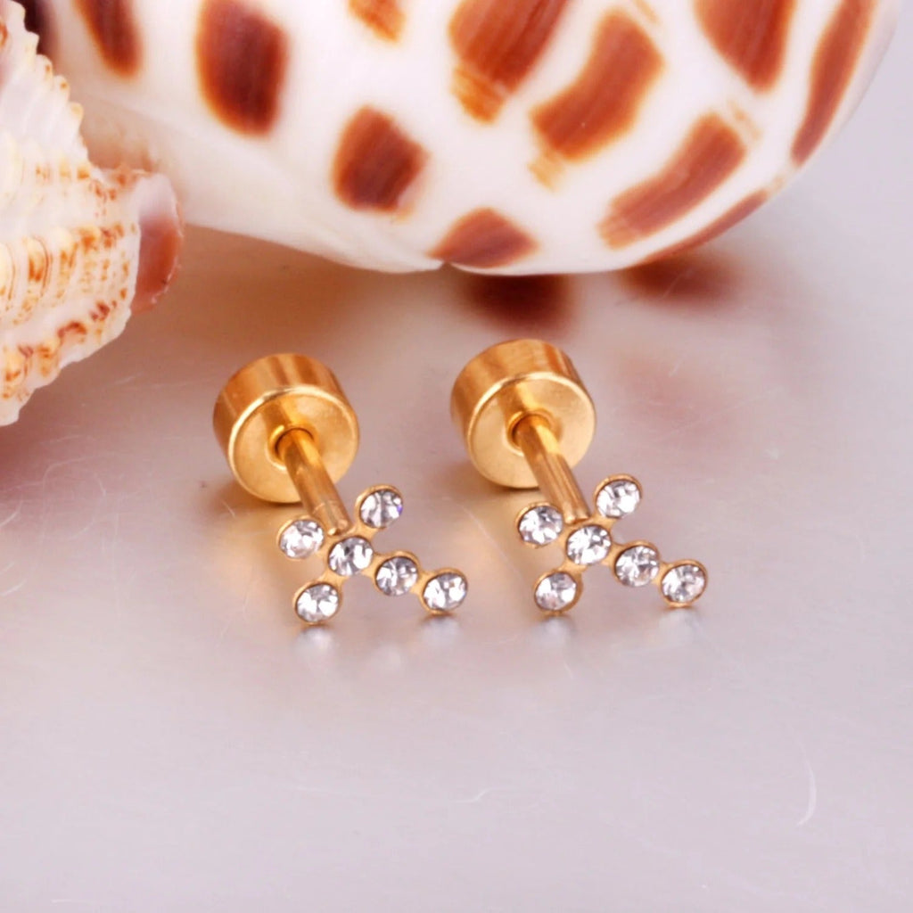 Camila CZ Cross Flat Back Studs