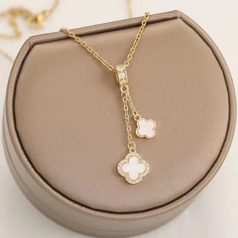 Gia Pearl White Clover Locket Necklace | Waterproof 18k Gold