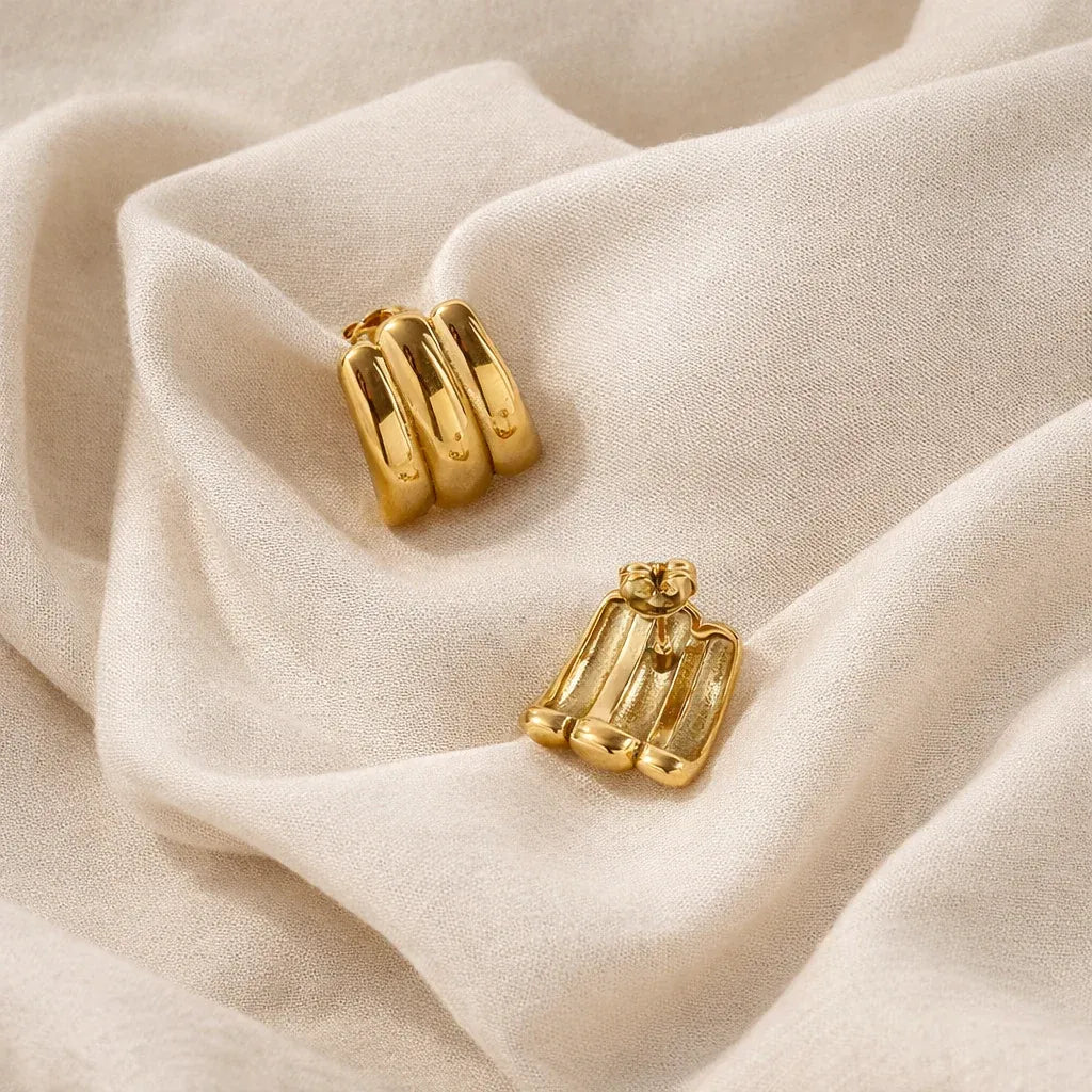 Belle Trio C Hoop Earrings | Waterproof 18k Gold
