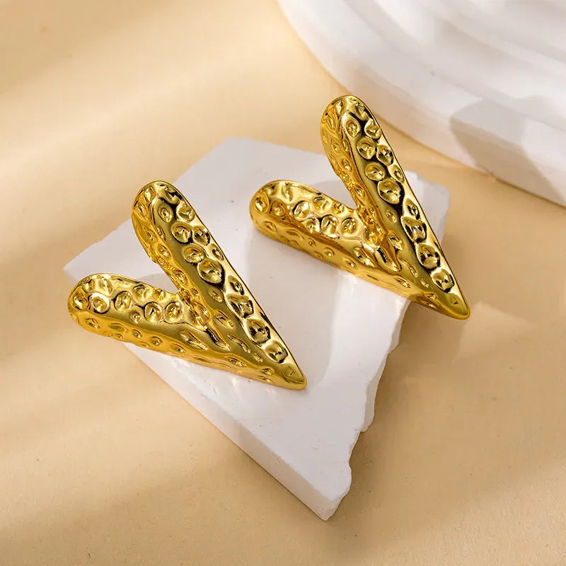 Bianca Textured Heart Stud Earrings | Waterproof 18k Gold
