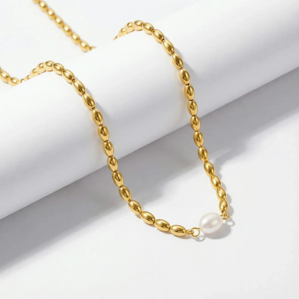 Phoebi Rice Pearl Necklace | Waterproof 18k Gold