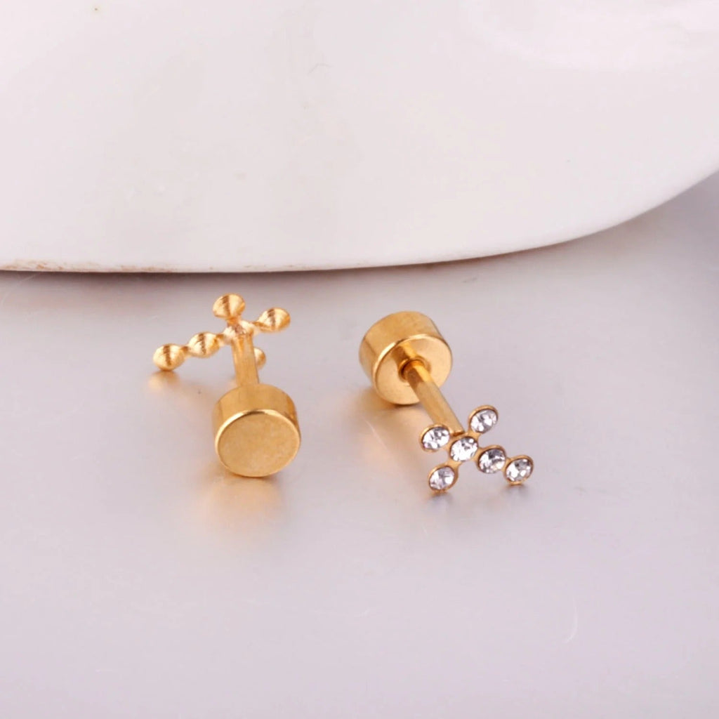 Camila CZ Cross Flat Back Studs