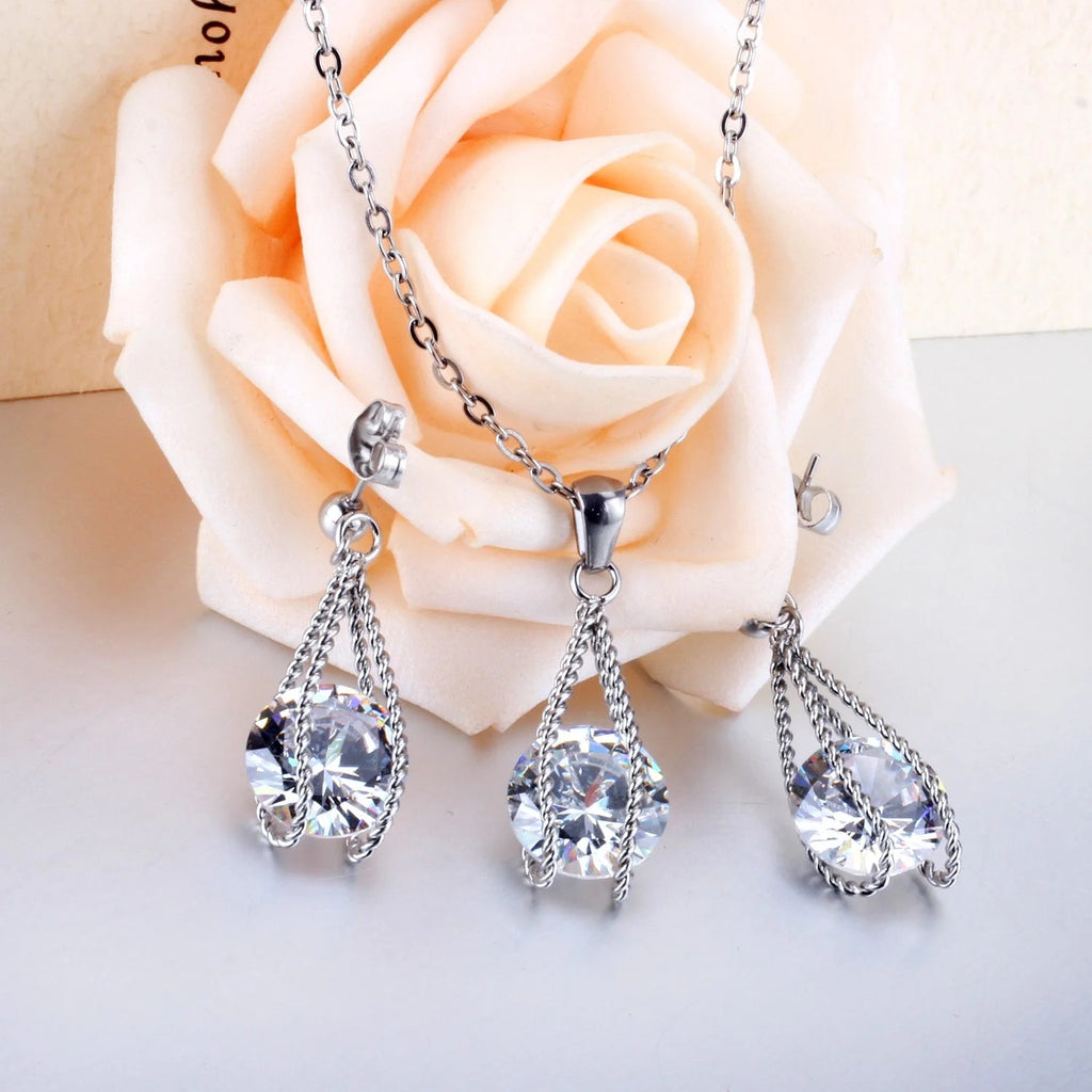 Layla Teardrop Caged Brilliant Crystal Set | Buy Set or Individual