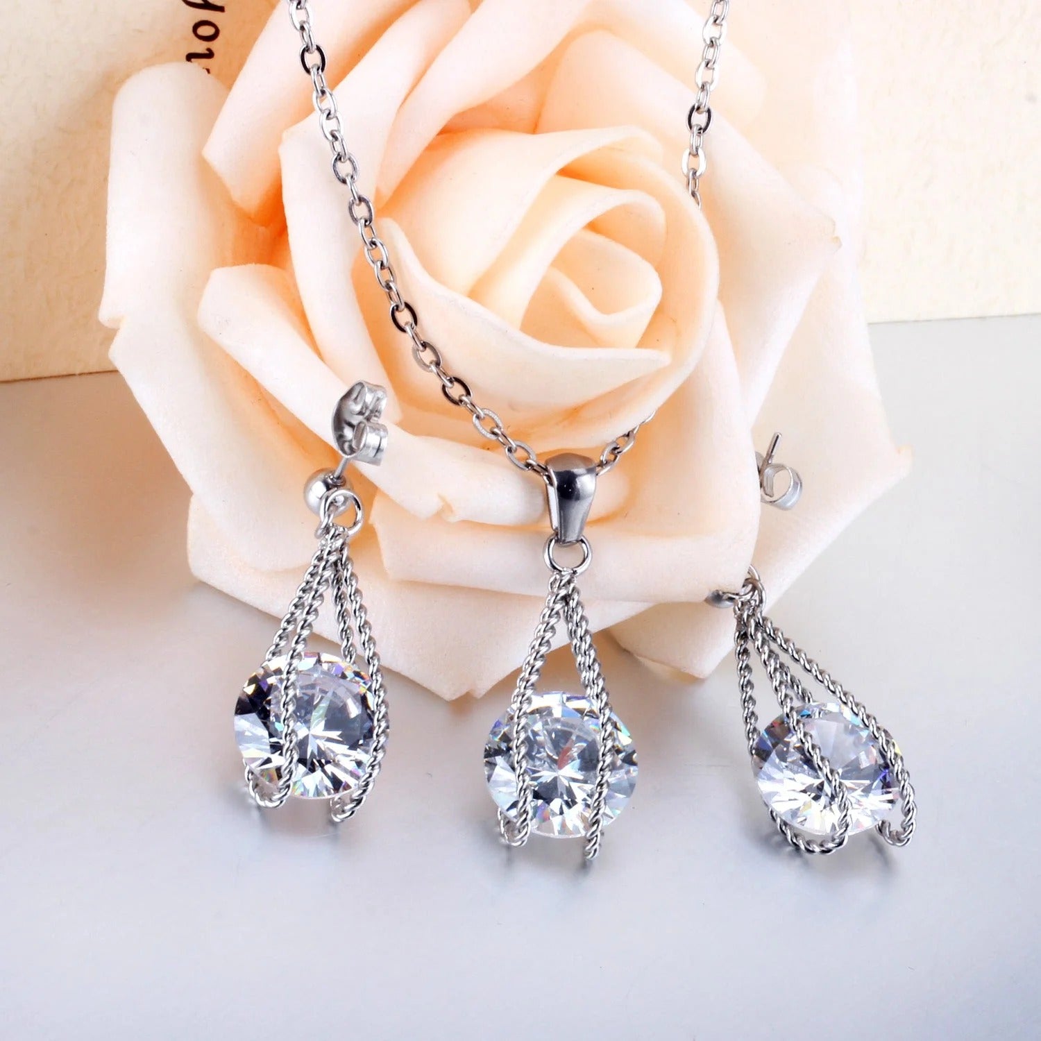 Layla Teardrop Caged Brilliant Crystal Set | Buy Set or Individual