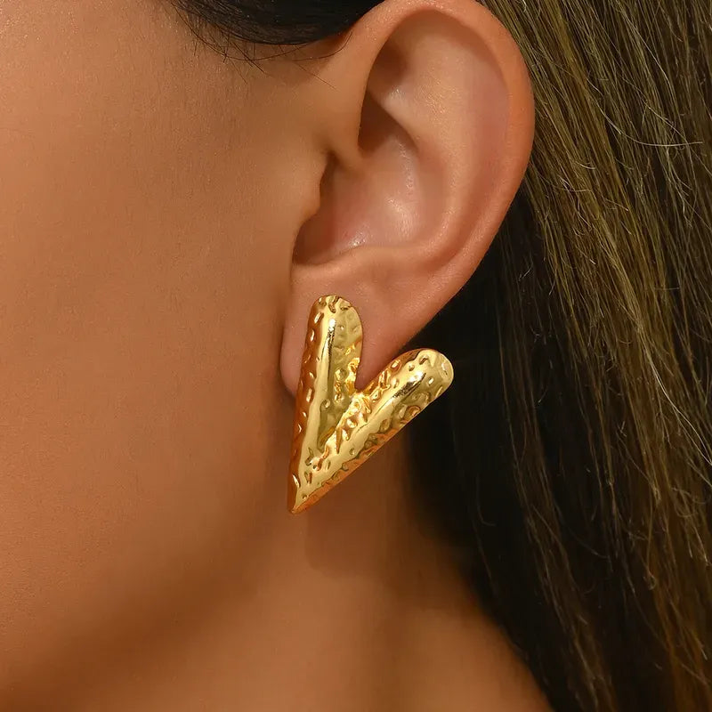 Bianca Textured Heart Stud Earrings | Waterproof 18k Gold