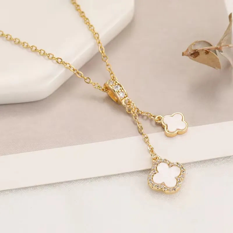 Gia Pearl White Clover Locket Necklace | Waterproof 18k Gold