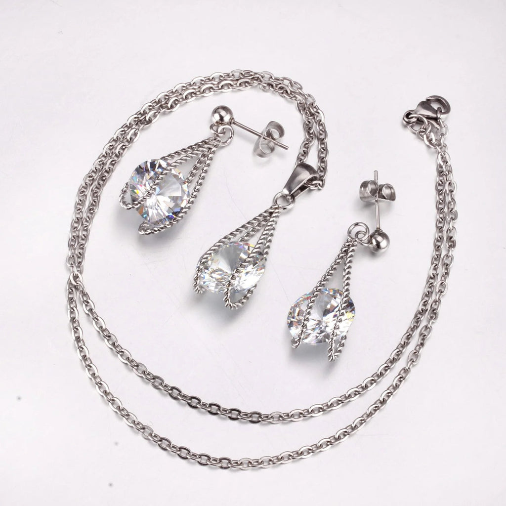 Layla Teardrop Caged Brilliant Crystal Set | Buy Set or Individual