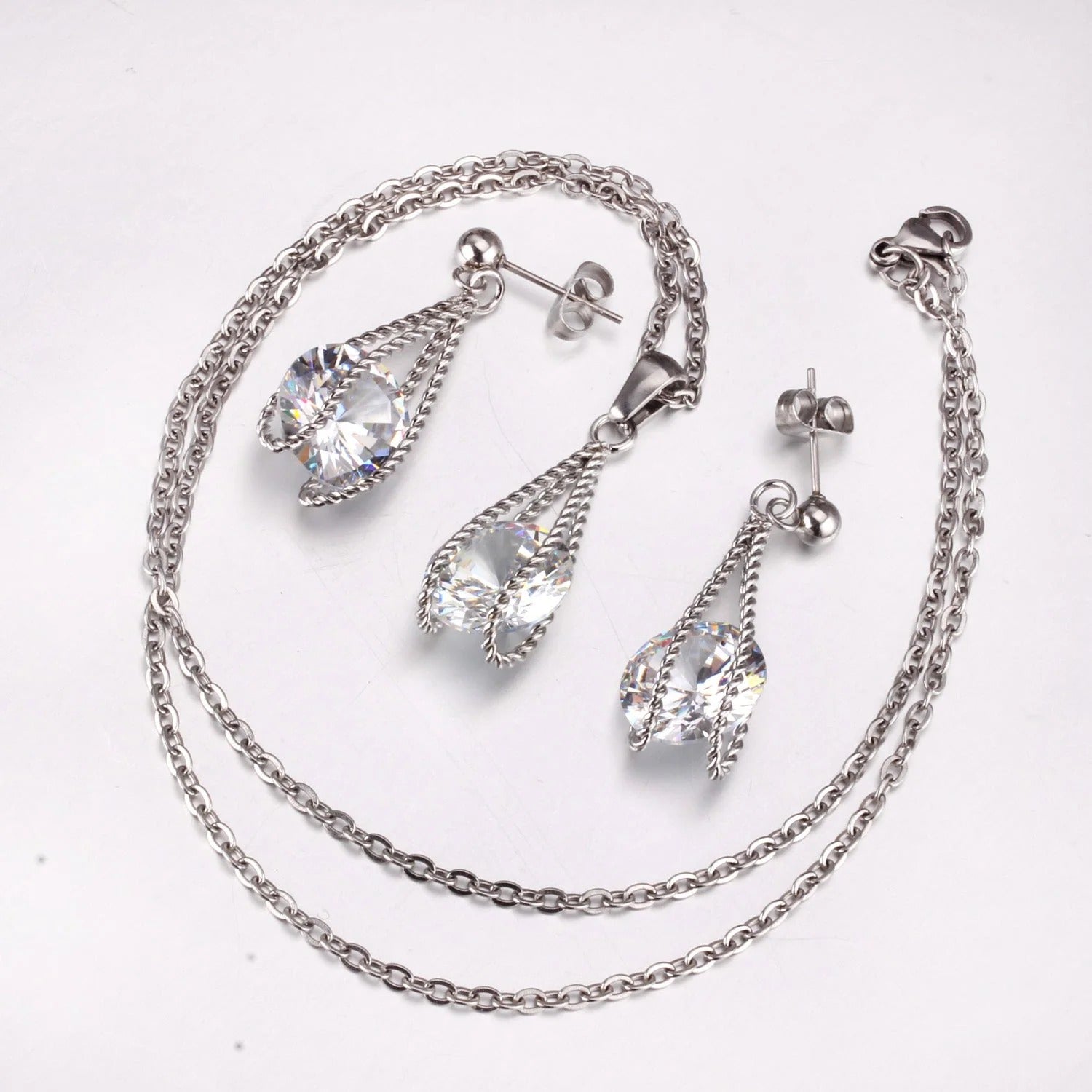 Layla Teardrop Caged Brilliant Crystal Set | Buy Set or Individual
