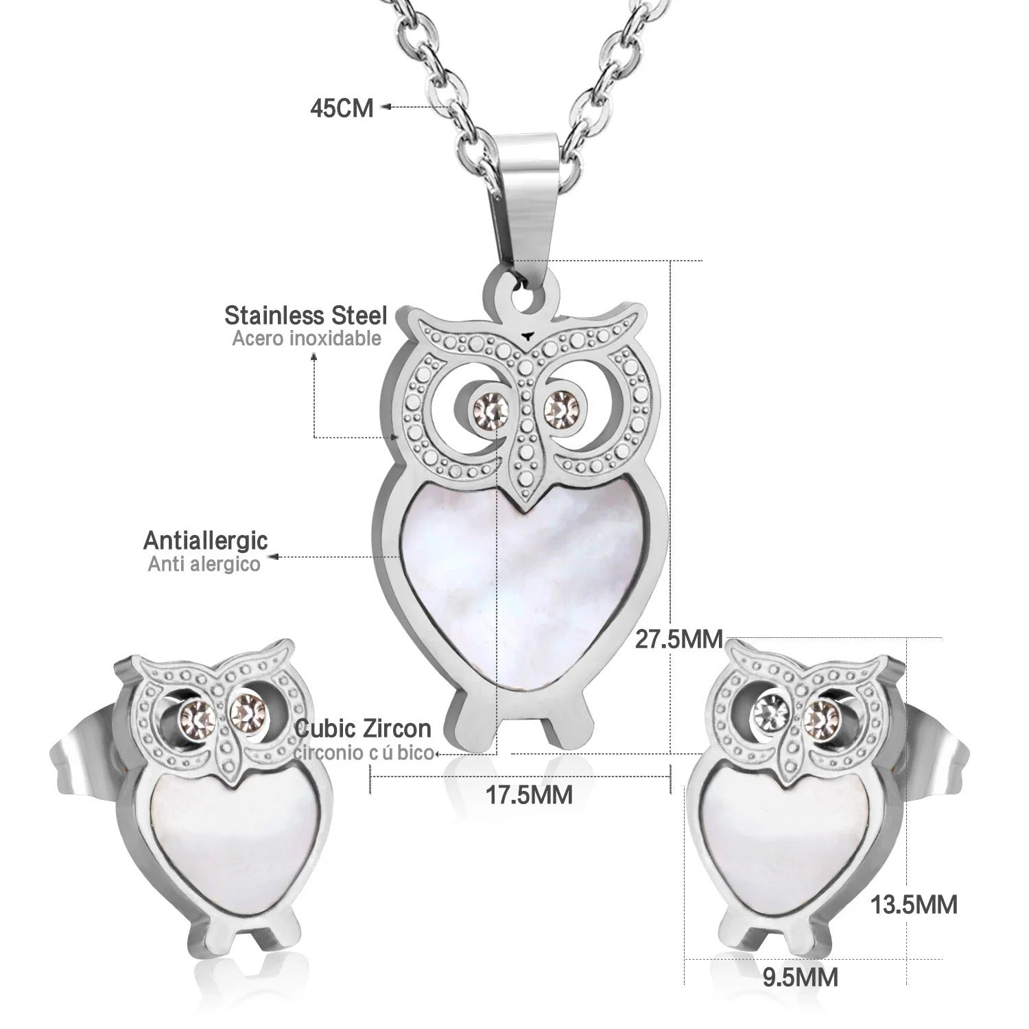 Millie Lustrous Pearl Inlay Owl Set | Buy Set or Individual