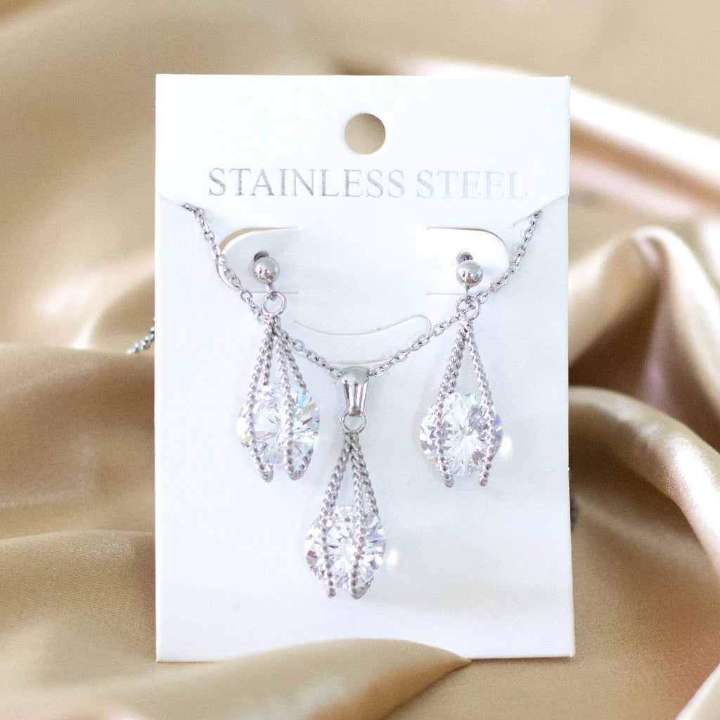 Layla Teardrop Caged Brilliant Crystal Set | Buy Set or Individual