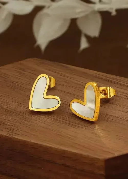 Belami Mother of Pearl Heart Stud Earrings | Waterproof 18k Gold