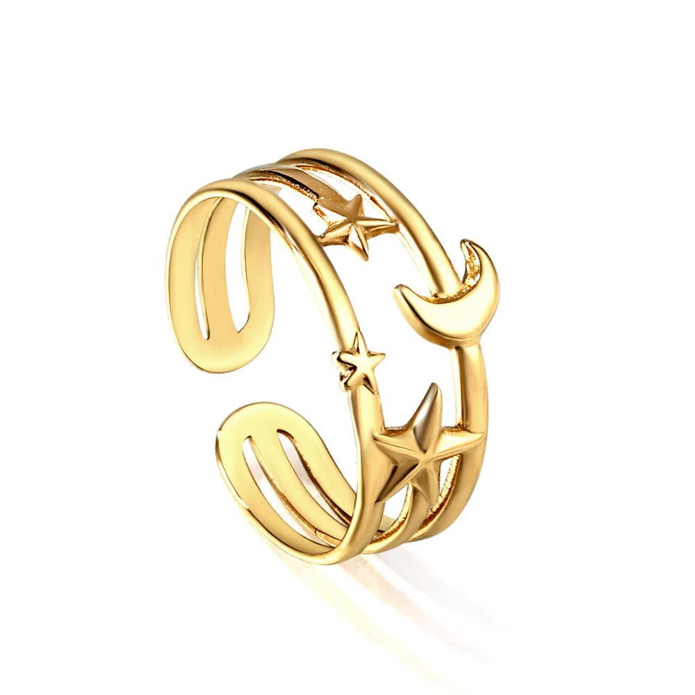 Isla Moon Star Cuff Ring | Waterproof 18K Gold
