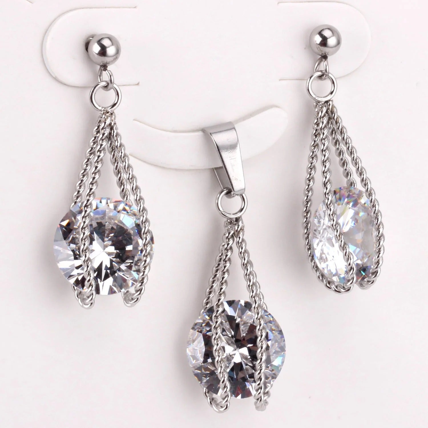 Layla Teardrop Caged Brilliant Crystal Set | Buy Set or Individual