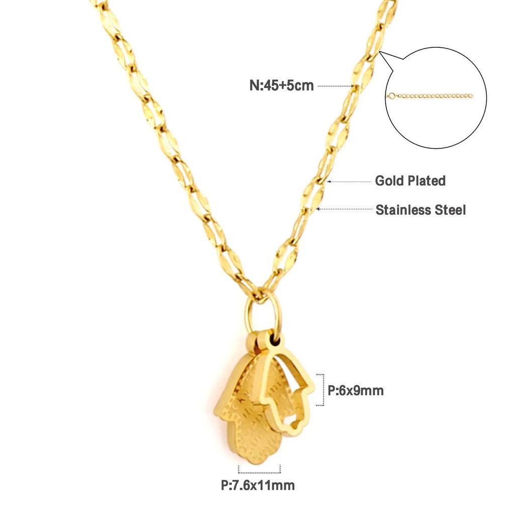 Estelle Double Hamsa Necklace | Waterproof 18k Gold