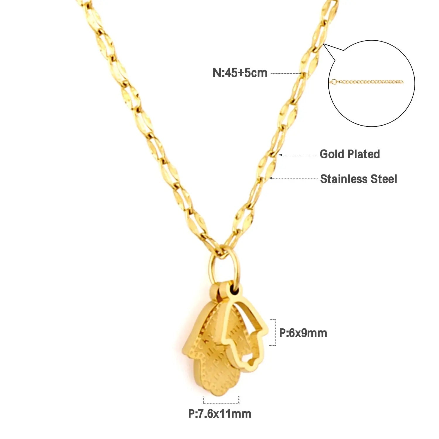 Estelle Double Hamsa Necklace | Waterproof 18k Gold