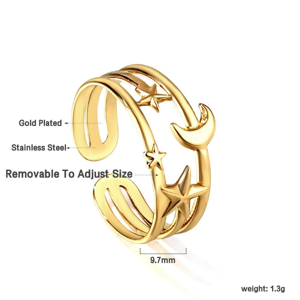 Isla Moon Star Cuff Ring | Waterproof 18K Gold