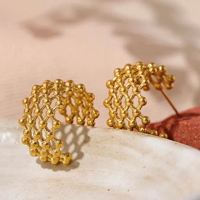 Abreya Mesh Hoop Earrings | Waterproof 18k Gold