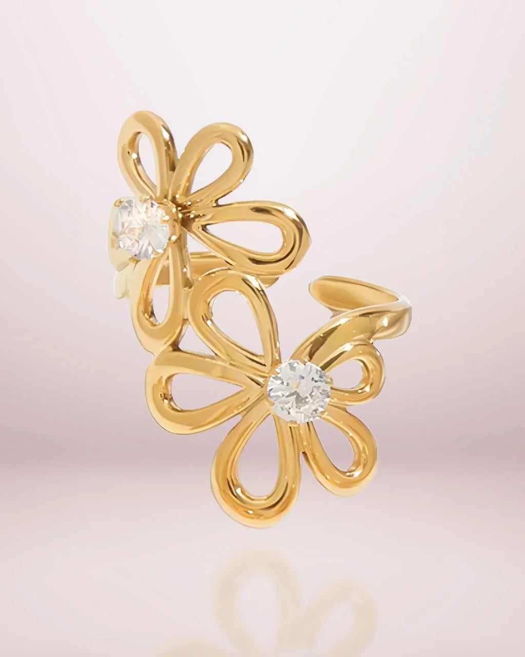 Cyra CZ Flower Adjustable Ring | Waterproof 18k Gold