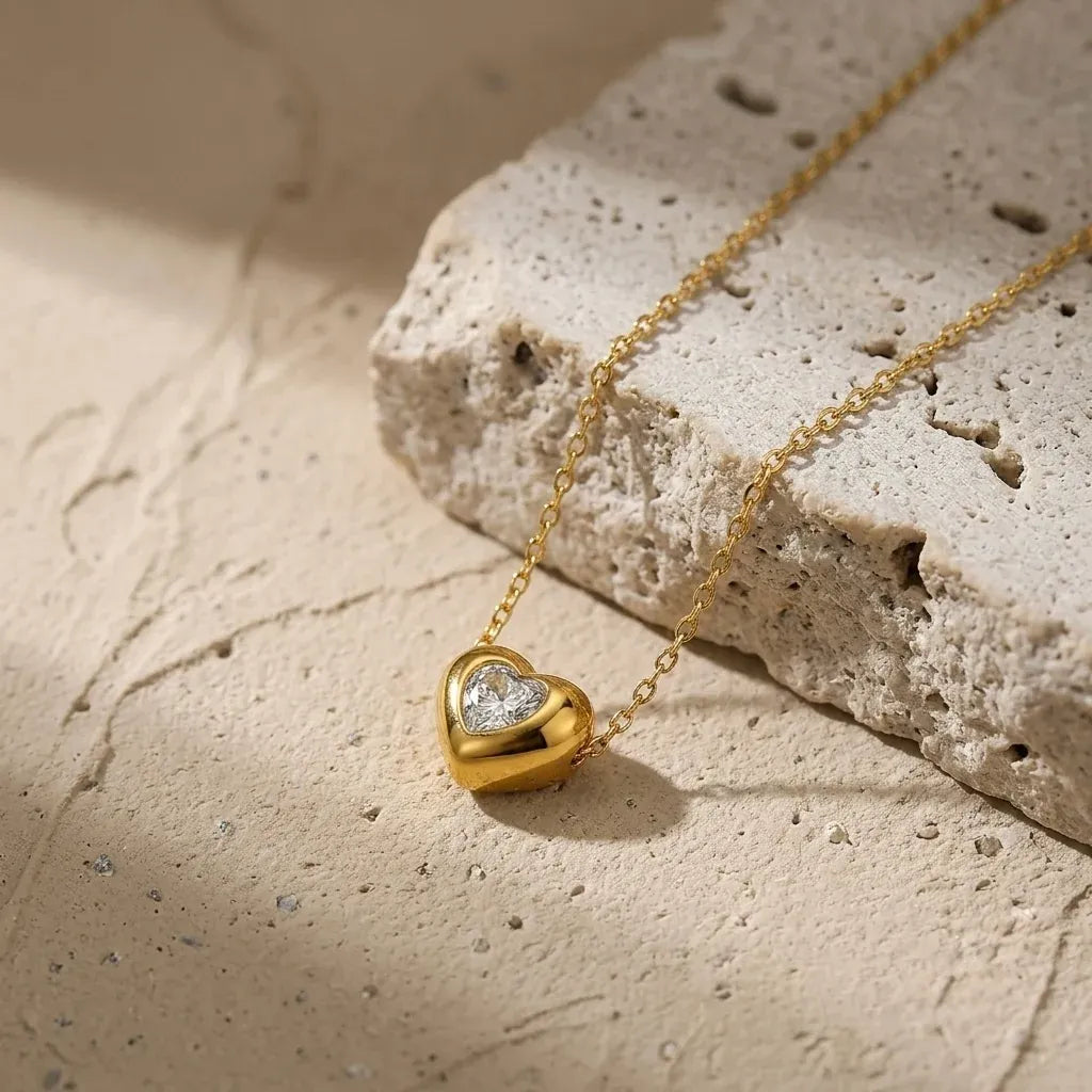 Aethel Bezel Heart Necklace | Waterproof 18k Gold